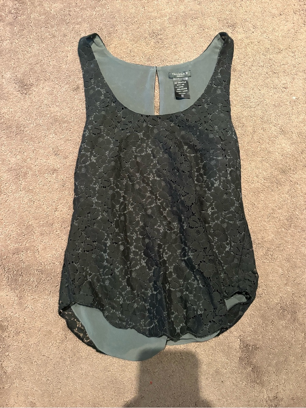 Talula Black Lace Overlay Camisole with Dark Green Underlayer